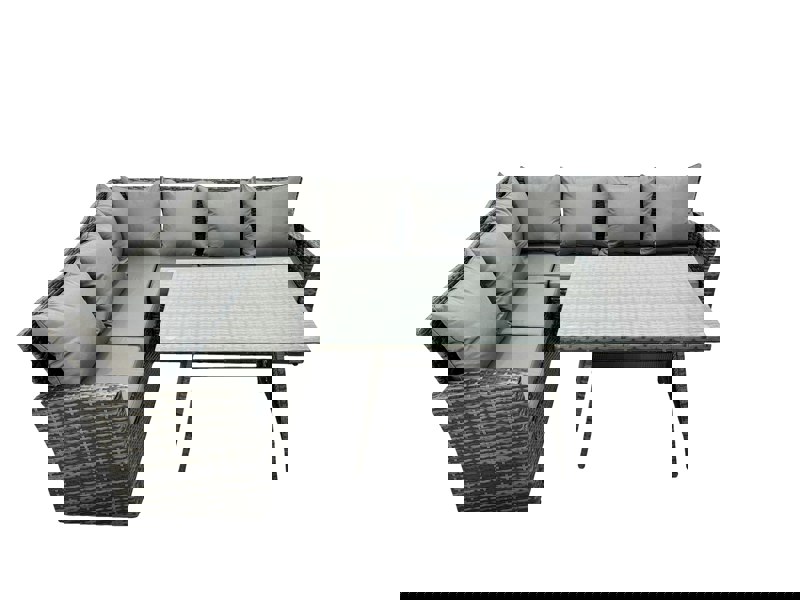 Fimous High Back Grey Mixed Outdoor garden furniture Rattan Corner Sofa Dining Set Table 6 Seater left corner