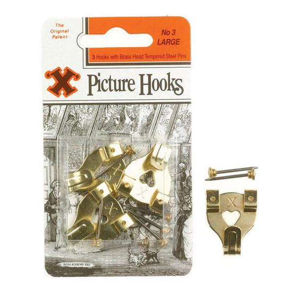 X Picture Hooks No 3 Brass Plated 3pk - One Colour - 