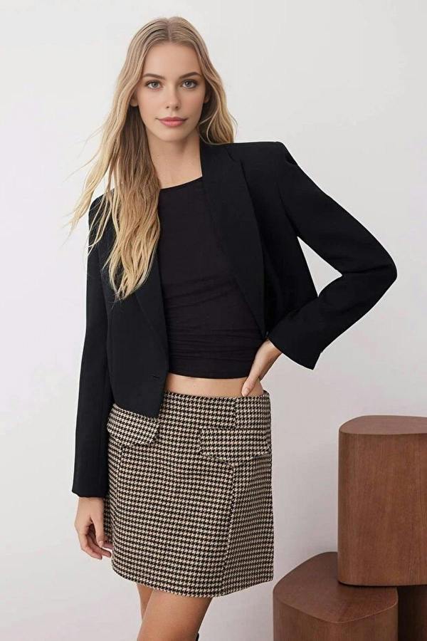 WOVCOR Patterned Wool Blend Cashmere Mini Skirt