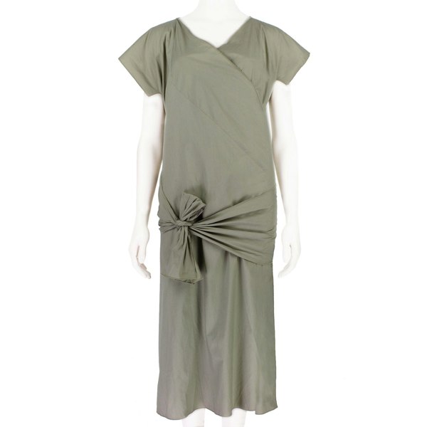 Ter et Bantine tied front wrap dress in a khaki cotton fabric