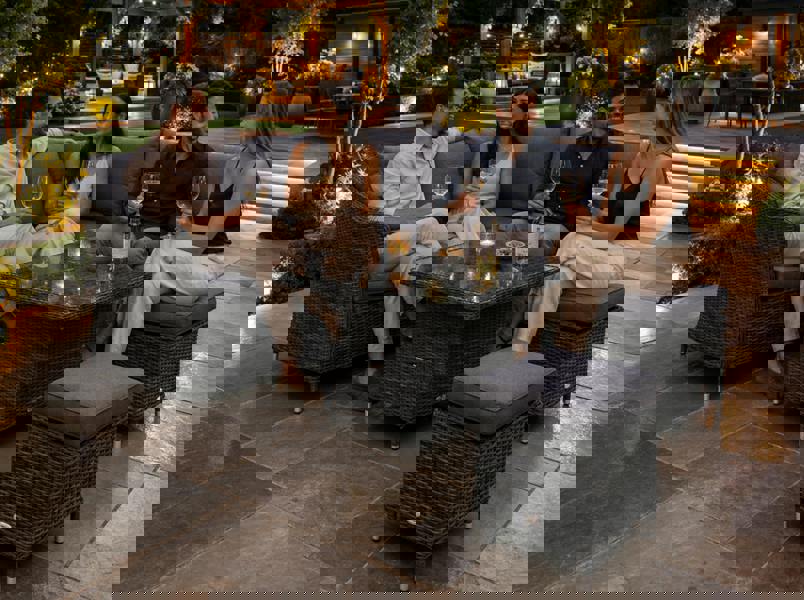 Cannes Rattan 5 Piece Corner Set - Charcoal Garden Dining Furniture with Hi Lo Table Charcoal The Garden Furniture Shop