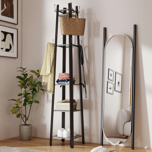 Wyld Haus Savapa Metal And Wood Grey And Black 4 Tier Industrial Coat Stand With Shelves