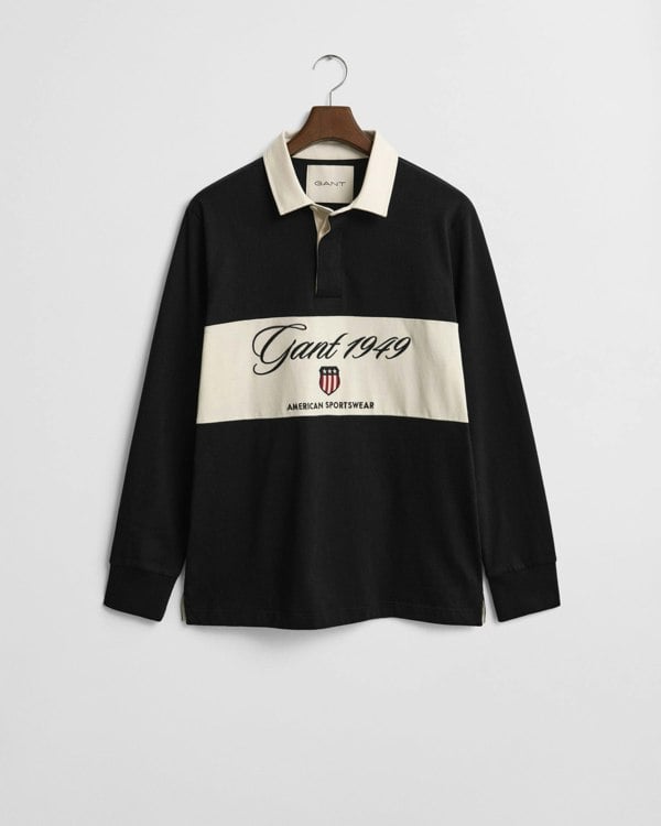 GANT Mens Blocked Heavy Rugger - 5 Black - CHO - Designer Mens Polo Shirts