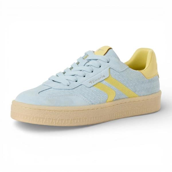 Tamaris Women's Blue Leather Yellow Stripes Sneakers