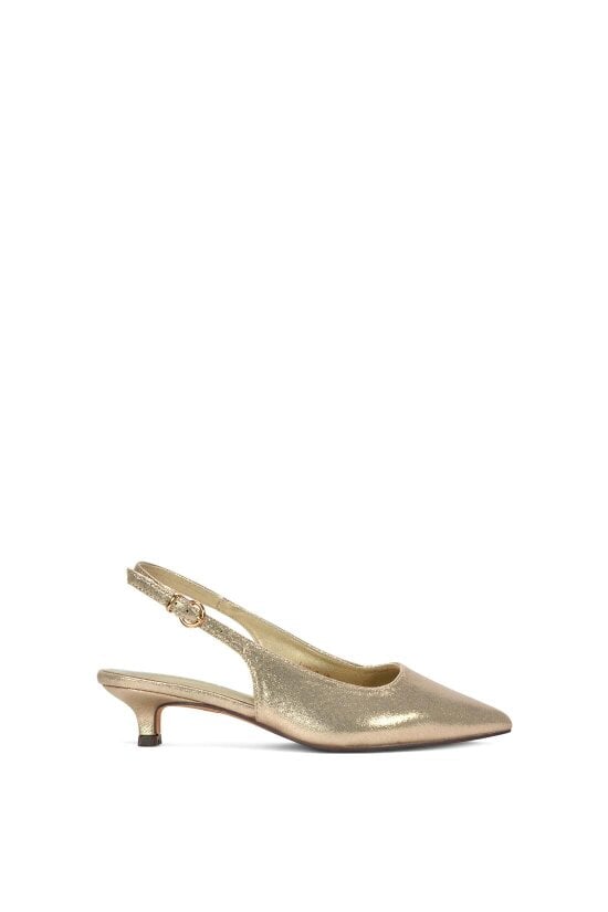 XY LONDON Slingback Kitten Heel Court Shoes With Pointed Toe - Gold