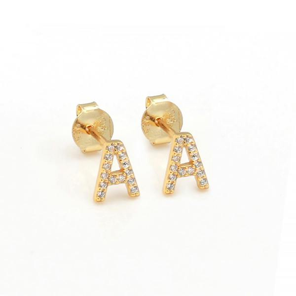 Say It With Dainty Initial Earring Pair - Yellow Gold