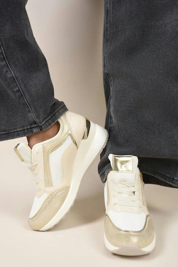 Elira Zip Side Mesh Panel Wedge Trainers - Gold