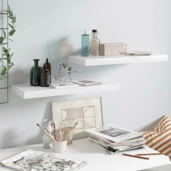 Berkfield Floating Wall Shelves 2 pcs High Gloss White 60x23.5x3.8 cm MDF