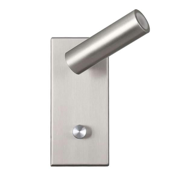 brushed nickel dimmable reading lamp front on image with light head pointing to the side