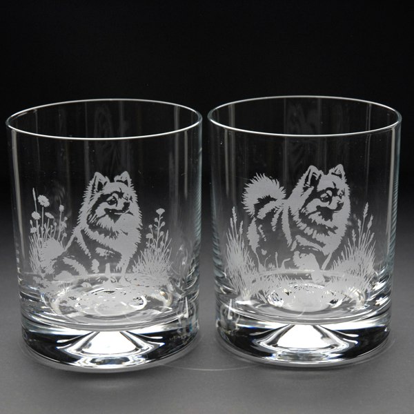 Glyptic Glass Art Pomeranian Dog Whiskey Tumbler Glass - Hand Etched/Engraved Gift