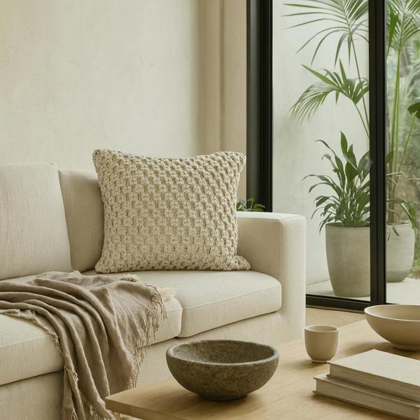 Wyld Haus Set of 2 Riomaggiore Natural White Macrame Cushion Covers