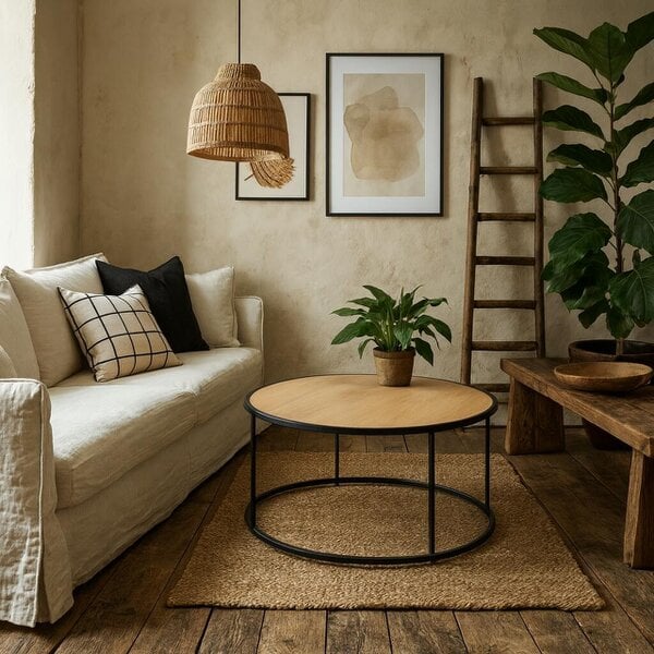 Wyld Haus El Paso Black Metal and Wild Oak Veneer Round Coffee Table