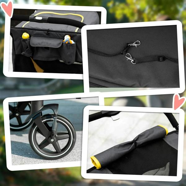 Foldable pet stroller accessories: storage pocket, wheel spring, folded frame
