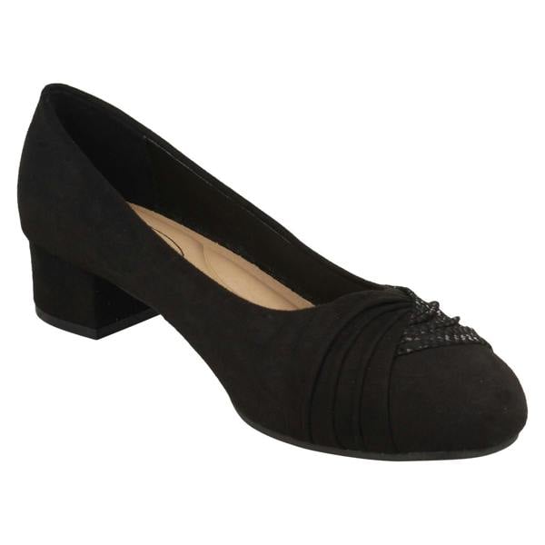 Spot On Ladies Spot On Block Heel Wide Fit Formal Satin Bow Court Shoes  F90153