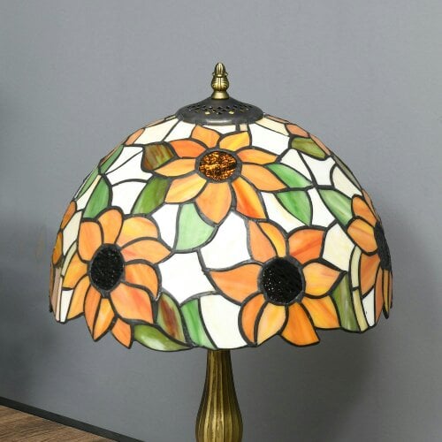 Wyld Haus Limbaka Glass And Metal Orange Sunflower Stained Glass Table Lamp