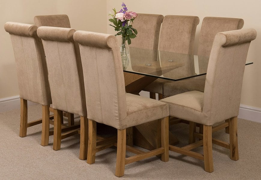 That's Furniture Valencia Oak Large Glass Dining Table & Washington Fabric Chairs