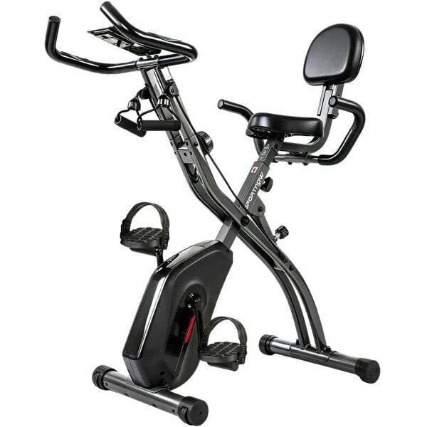 4-In-1 Folding Exercise Bike with Resistance Bands, Bluetooth App, 8-Level Magnetic Resistance, LCD Display, Black