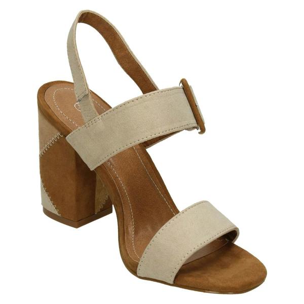 Spot On Ladies Spot On High Patchwork Heel Mule Sandals