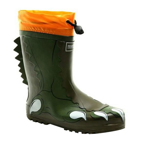 Dare 2B Childrens/Kids Mudplay Dinosaur Wellingtons - Dark Khaki/Rusty Orange - 