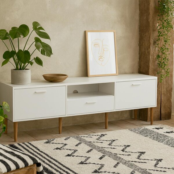 Wyld Haus Nagoya White Media TV Unit 2 Doors 1 Drawer 1 Shelf