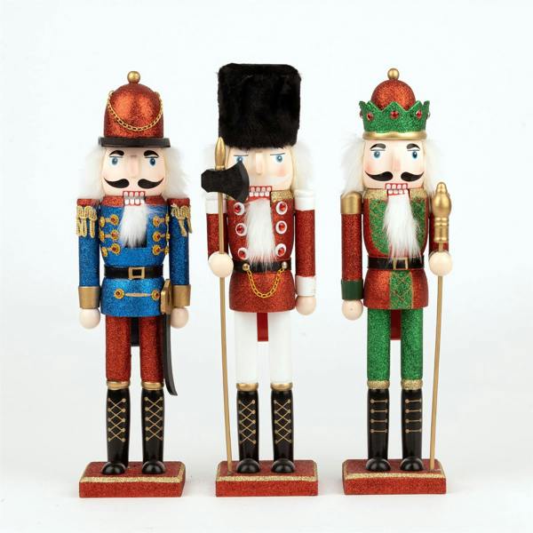 38cm Wooden Christmas Nutcracker Soldiers Set of 3, Hand Painted Festive Home Decorations image 7