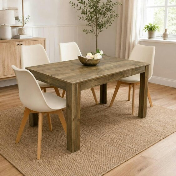 Kosy Koala Modern Rustic Effect Wood Dining Table With 4 Cream Plastic Chairs Dining Room Furniture