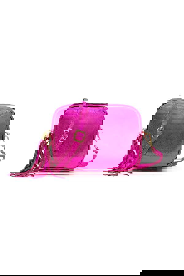 Pluspup Metallic Crossbody Bag with Zipper Closure and Tassel Detail