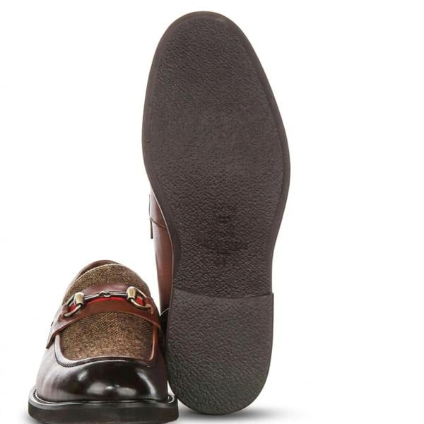 Justin Reess Tristian - Men's Tan Leather Herringbone Tweed Loafers