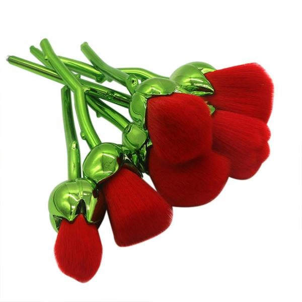 Aquarius 6pcs Rose Makeup Brush Set Green Flower Sculpted Beauty Beast Inspired Kit