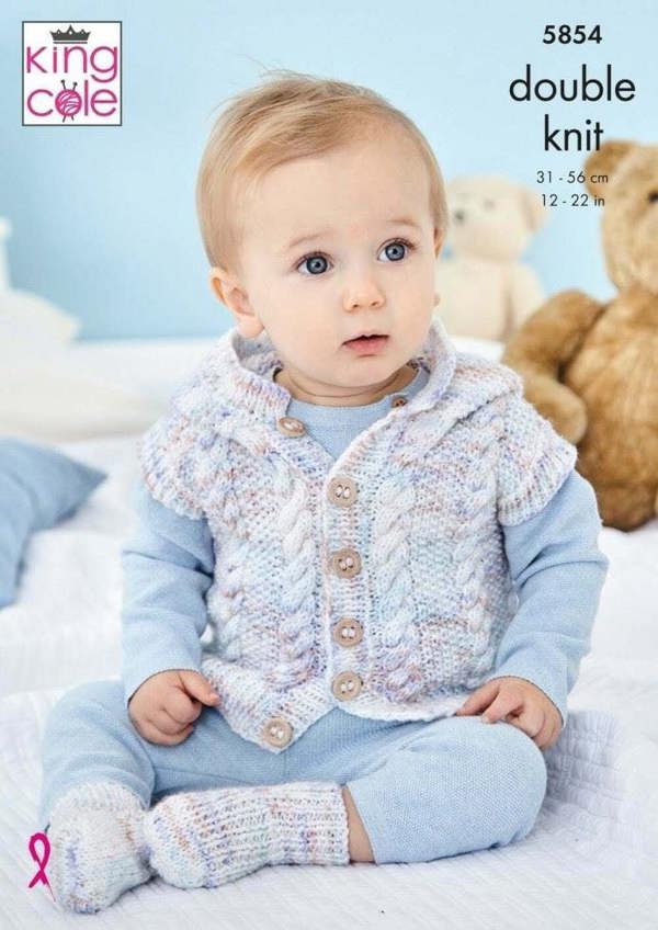 King Cole Little Treasures DK Knitting Pattern 5854, Jackets, Sweaters, Waistcoats, Socks for Baby, 12 - 22 Inches