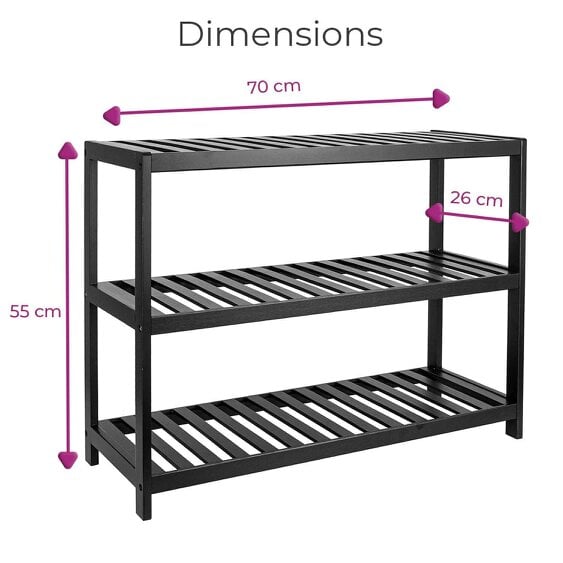 Neo Black 3-Tier Bamboo Shoe Rack Stand Natural Wooden Shoe Storage Shelf for Hallway Bedroom Bathroom