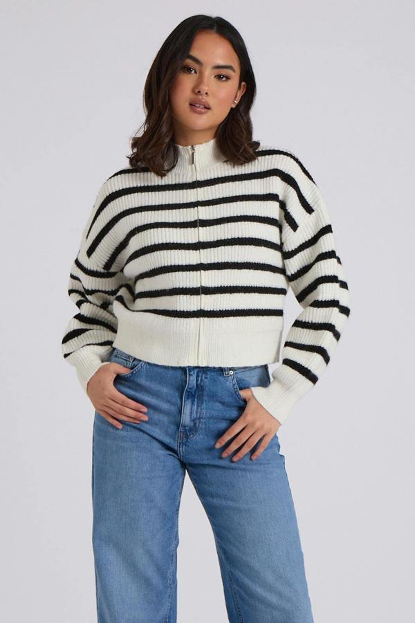 Urban Bliss Stripe Zip Ribbed Cardigan