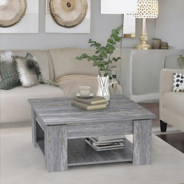 Rafaelo Mobilia 2 Tier Wooden Square Center Coffee Table Grey