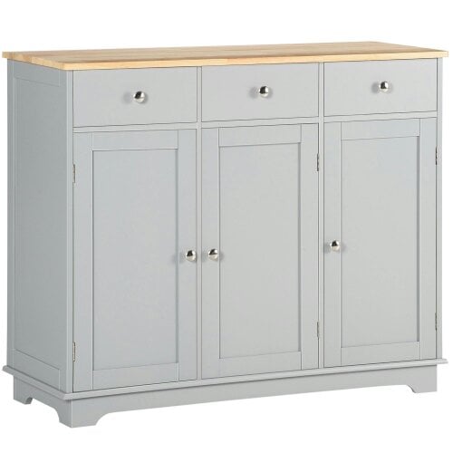 Wyld Haus Totoro Grey Sideboard With Natural Top 3 Doors 3 Drawers 3 Shelves