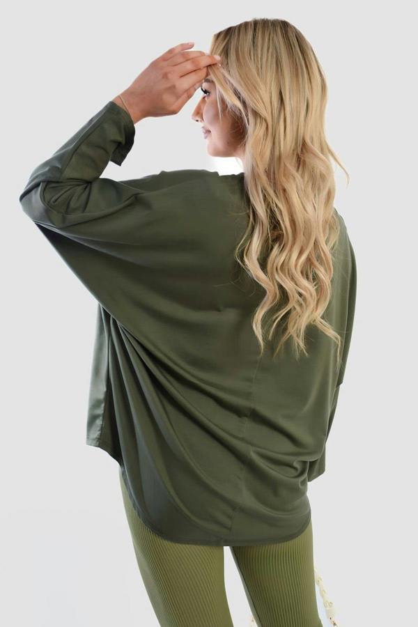 Emmy Casual Long Sleeve Loose Fit Top - Khaki
