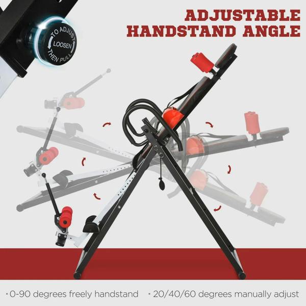 Gravity inversion table with safety belt, red/black, adjustable handstand angle support