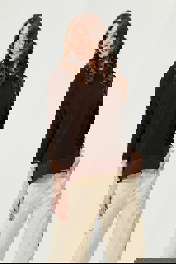 Brown | Contrast Hem Relaxed 3/4 Sleeve Jumper
