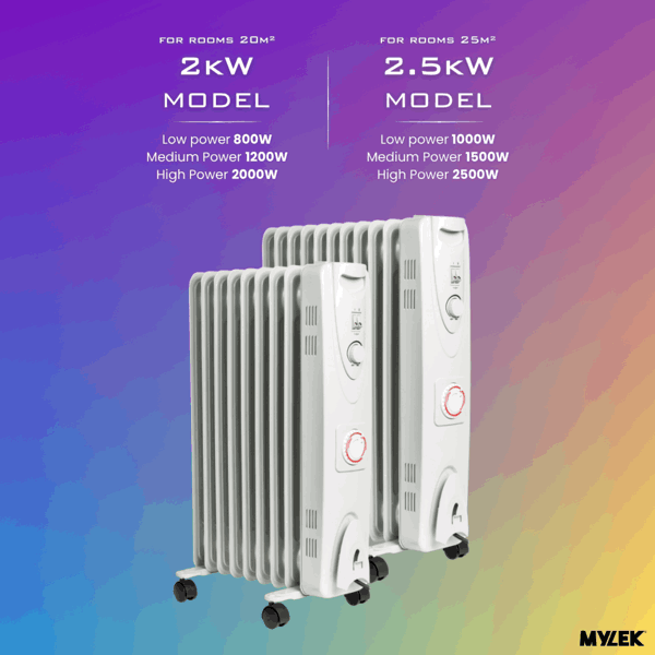 Mylek Oil Filled Electric Portable Heater Radiator with Adjustable Thermostat 2500w With Timer