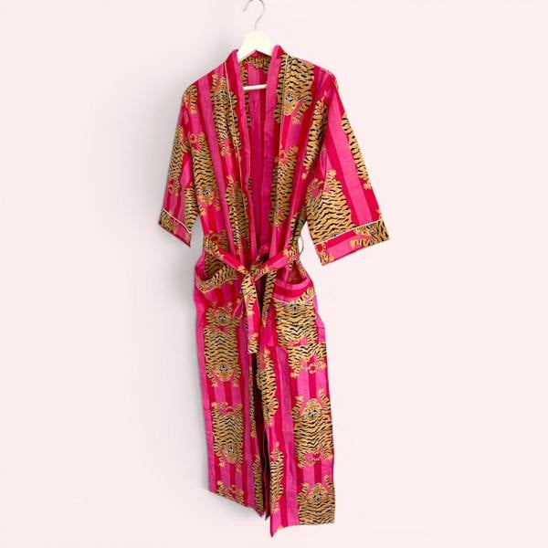Hayley & Co Pink Tiger Print 100% Cotton Dressing Gown