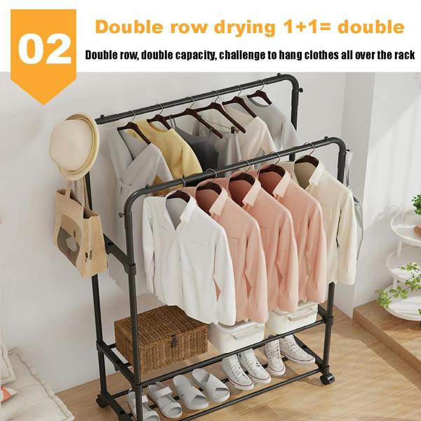 Havendro Heavy Duty Double Clothes Rail Garment Rack with Shoe Storage Display Stand
