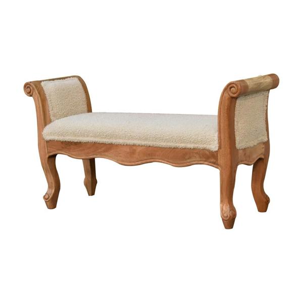Artisan Furniture Solid Wood Cream Boucle French Style Bench