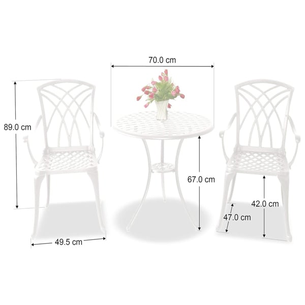 Centurion Supports OSHOWA Luxurious Garden and Patio Table and 2 Large Chairs with Armrests Cast Aluminium Bistro Set - White with Green Cushions