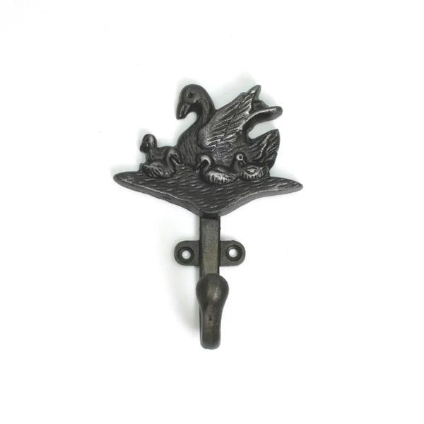 Antique Cast Iron Swan & Cygnets Single Coat/Robe Hook - 130mm