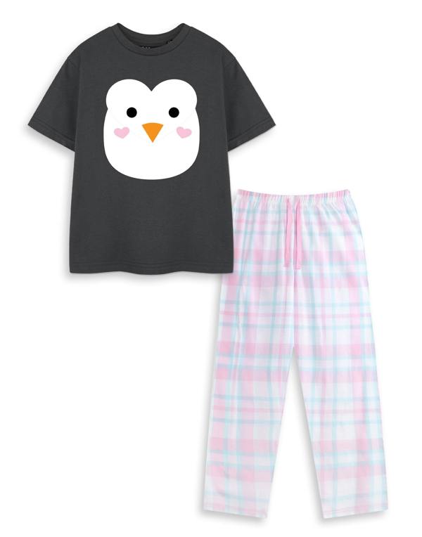 Show Me The Merch Unisex Kids Black Penguin Short Sleeve Long Leg Pyjama Set