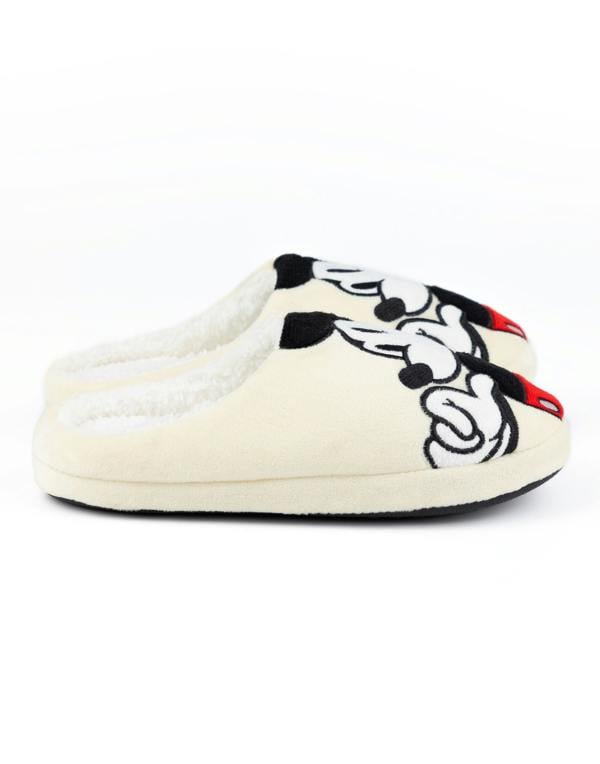 Disney Mickey Mouse Womens Beige Smiling Mule Slippers