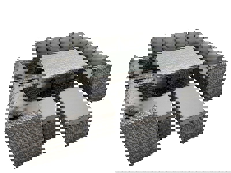 Fimous 11 Seater Rattan Height Adjustable Rising Lifting Table Corner Sofa Sets with 2 Chairs 3 Stool Dark Grey Mixed