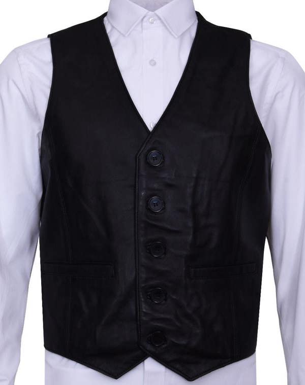Infinity Leather Mens Leather Waistcoat Formal Traditional Gilet Vest