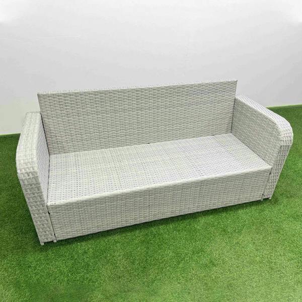 Fimous High Back 3 Seater Rattan Sofa Light Grey Mixed Outdoor Furniture with Thick Removable Cushion