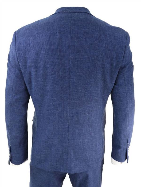 House of Cavani Mens 3 Piece Blue Linen Summer Spring Classic Suit