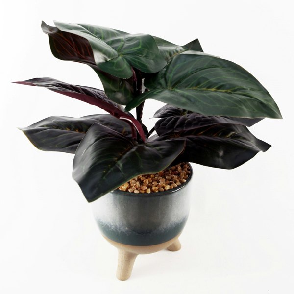 Leaf 35cm Artificial Ficus Plant with Teal Blue Green Ceramic Planter